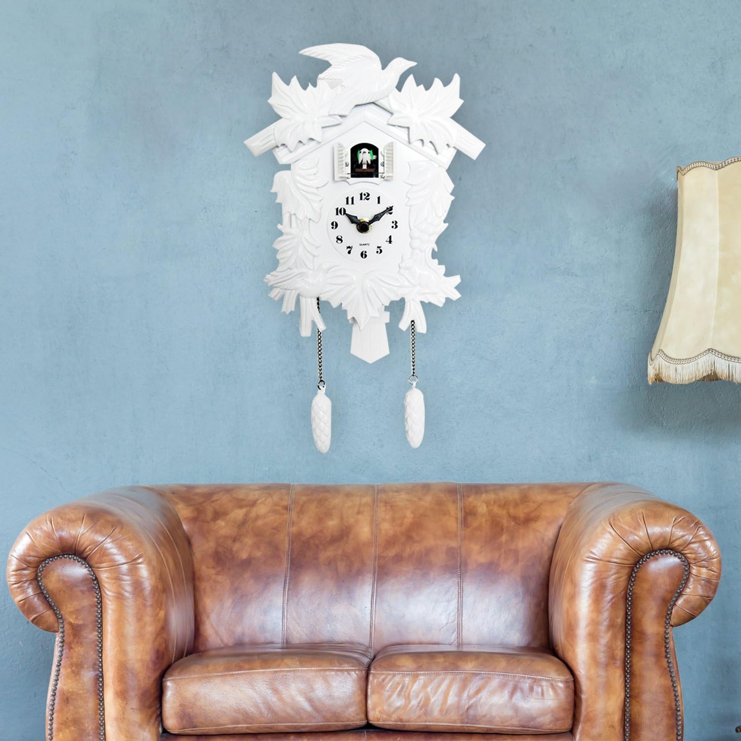 WALPLUS 20.2x37cm White Vintage Cuckoo Clock With Cuckoo Call Simple Fashionable antique style Pendulum Clock Home DIY Decoration Office Accessories Minimalist Design Bedroom Decor Stylish Living Room - Image 3