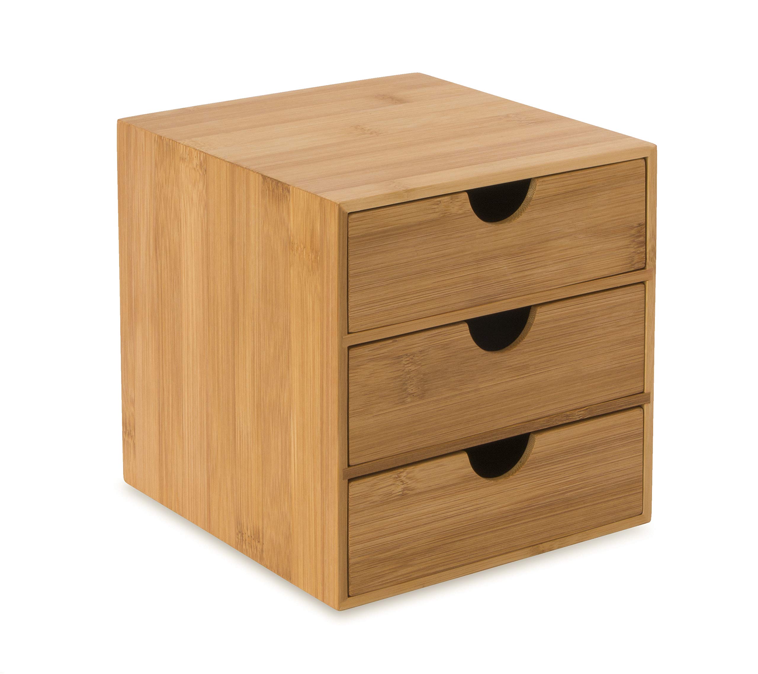 OSCO Bamboo 3 Drawer Chest, Compact Moso Bamboo Desktop Storage Unit for Jewellery, Makeup, Accessories and Stationery, Mini Drawer Organiser for Home, Office or Dressing Table