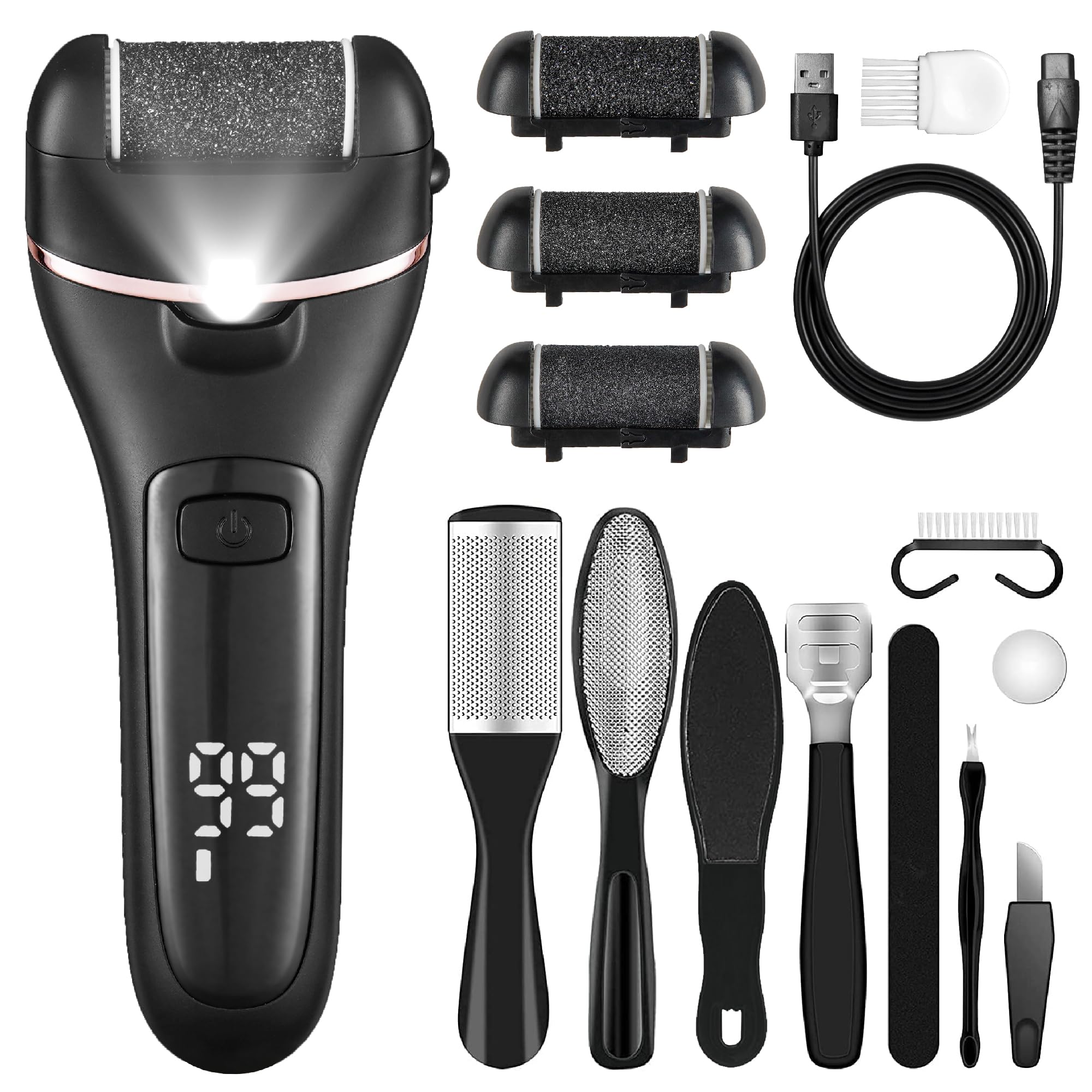 Bemece Electric Foot File Callus Remover, Professional Rechargeable Waterproof Pedicure Kit with 10 in 1 Foot Files Pedicure Tools Set for Cracked Heels Calluses and Dead Skin…（Gifting Recommendation） — image 1