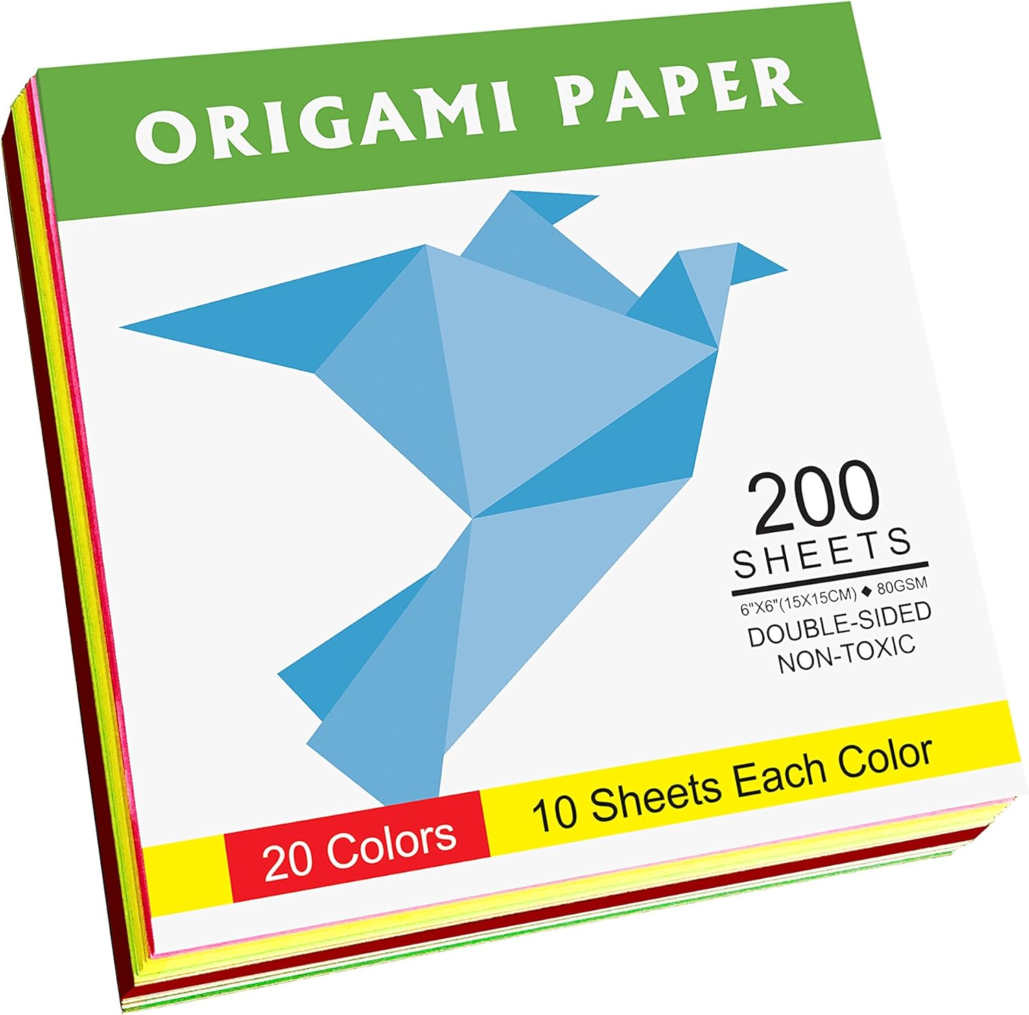 Origami Paper Double Sided Color - 200 Sheets - 20 Colors - 6 Inch Square Easy Fold Paper for Beginner