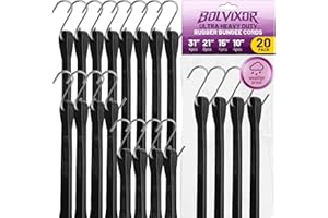 Bolvixor Bungee Cords with Hooks (20 Pack) – 10", 15", 21", 31" Heavy Duty EPDM Rubber Tarp Straps, Max Stretch 2X, Load 180+ LBS, Crimped S Hooks for Cargo, Trucks, Camping, Outdoor Use