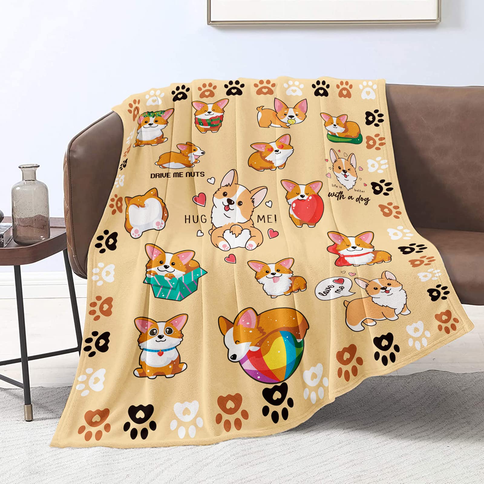 Corgi Blanket for Kids Cute Corgi Dog Throw Blankets Cartoon Corgi Print Flannel Fleece Blankets Plush Lightweight Blanket Gifts for Dog Lovers Boys Girls All Season Couch Sofa, 101cm x 127cm