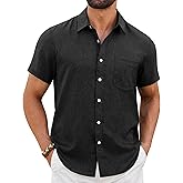 ROUWELL Mens Linen Shirt Short Sleeve Wrinkle Free Casual Untucked Button Down Shirts Beach Breathable Tops Summer