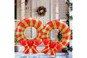 JellyArch 2 Pack Christmas Inflatable Pool Decorations Red Green Wreath Inflatable Swim Pool Floats Rings Toys for Christmas Party Winter Holiday Indoor Outdoor Yard Decorations (31.5 Inches)