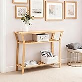 Nnewvante 38.6" Console Table, Bamboo Entryway Table with 3-Tier Storage Shelves, Narrow Sofa Table, Display Table for Entrance, Hallway, Living Room, Foyer