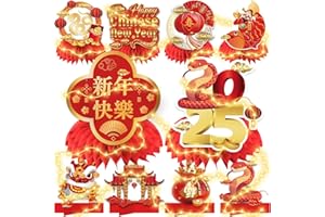 COCOMIGO 10pcs Chinese New Year Decorations 2025, Chinese New Year Honeycomb Centerpieces Snake with Led Light Red Lunar New Year Table Centerpieces for Year of The Snake Decor