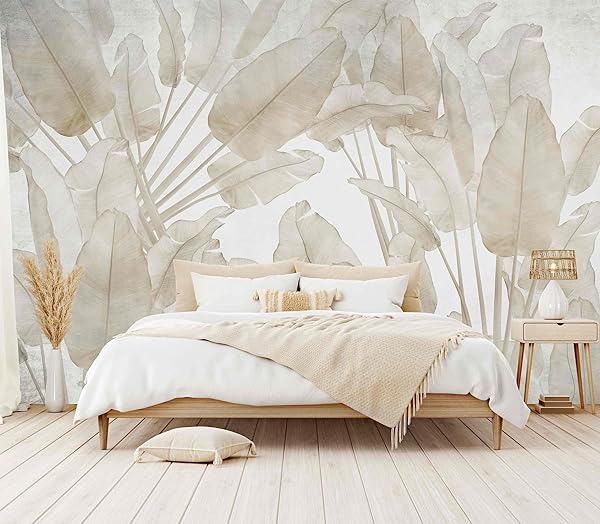 WFBHUA-BEIGE BANANA LEAF WALLPAPER PEEL AND STICK TROPICAL...
