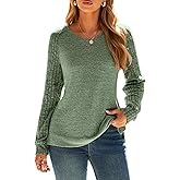 Glamaker Women's 2025 Fall Long Sleeve V Neck Tunic Tops Casual Soft Loose Blouse Lightweight Sweatshirts with Slit
