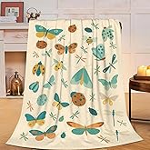 Colorful Insect Bugs Throw Blanket Moth Beetle Dragonfly Blanket Soft Cozy Fleece Fuzzy Plush Warm Stuff Animal Bedding Bugs Insects Blankets Gift for Boys Girls Kids Adult Men Women 40"X50"