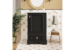 Merax 20" Bathroom Vanity with Ceramic Sink, Compact Freestanding Vanity Cabinet with Soft-Close Door, Adjustable U-Shaped Sh