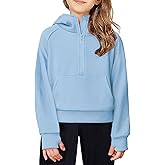 Arshiner Girls Half Zip Sweatshirt Fleece Hooded Pullover for Teen Long Sleeve Tops Fall Winter Clothes Thumb Hole