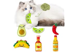 L1rabe Mexican Catnip Stuffed Toys - Christmas 6Pcs Funny Cat Toys for Cat Lovers Gifts, Carnival Sause Avocado Winter Indoor Kitten Chew Bite Kick Interactive Pet Supplies Kitten Xmas Birthday Gifts