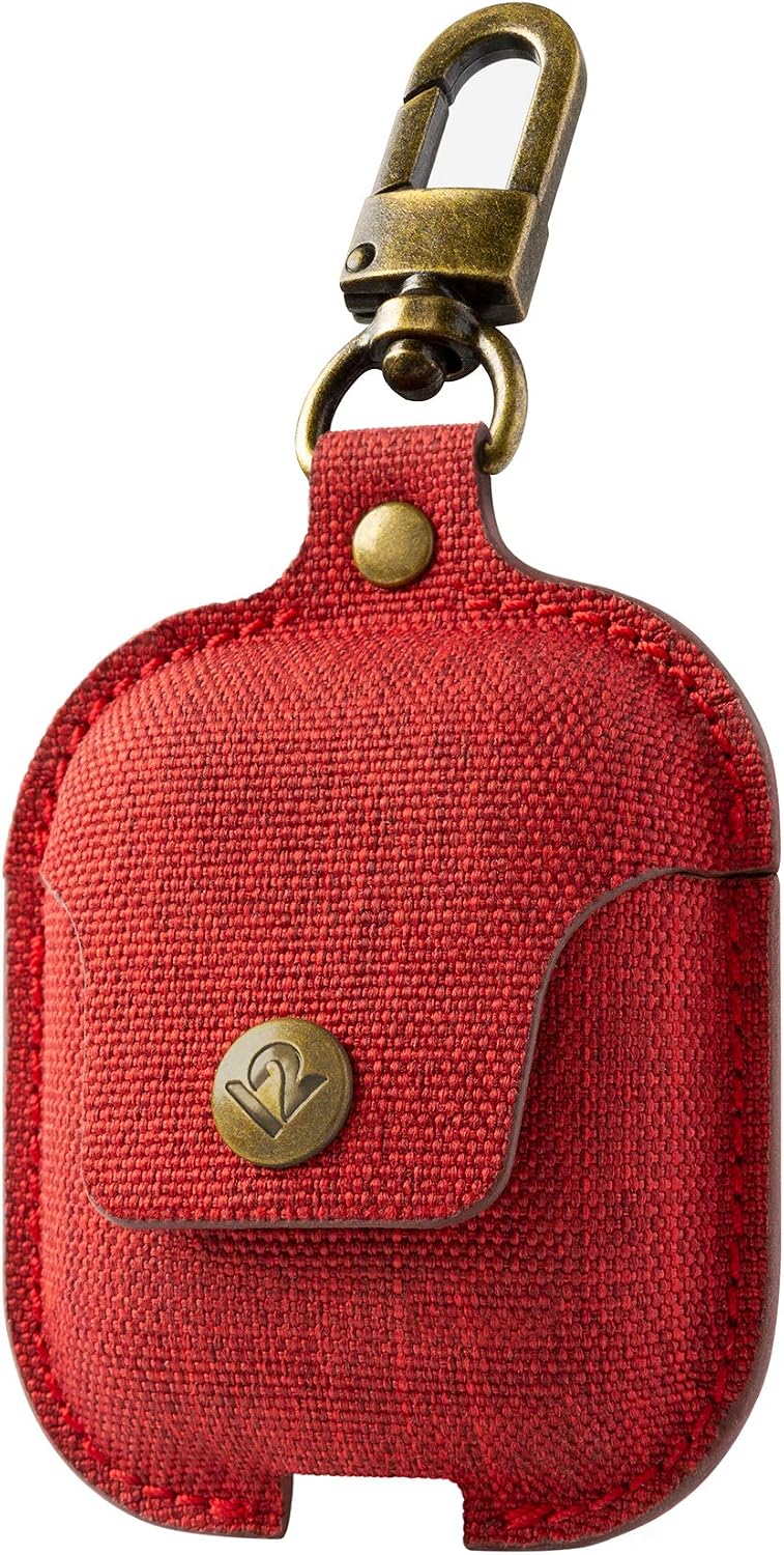 Twelve South Airsnap Twill | Protective Case/Cover with Loss Prevention Clip for AirPods & Wireless Charging Case for AirPods, Scarlet