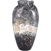 Hand Blown Smoke Glass Vase,Black Amber Vases Home Decor,Vintage Gray Glass Vase, Round Bubble Art for Flowers,Farmhouse Vase