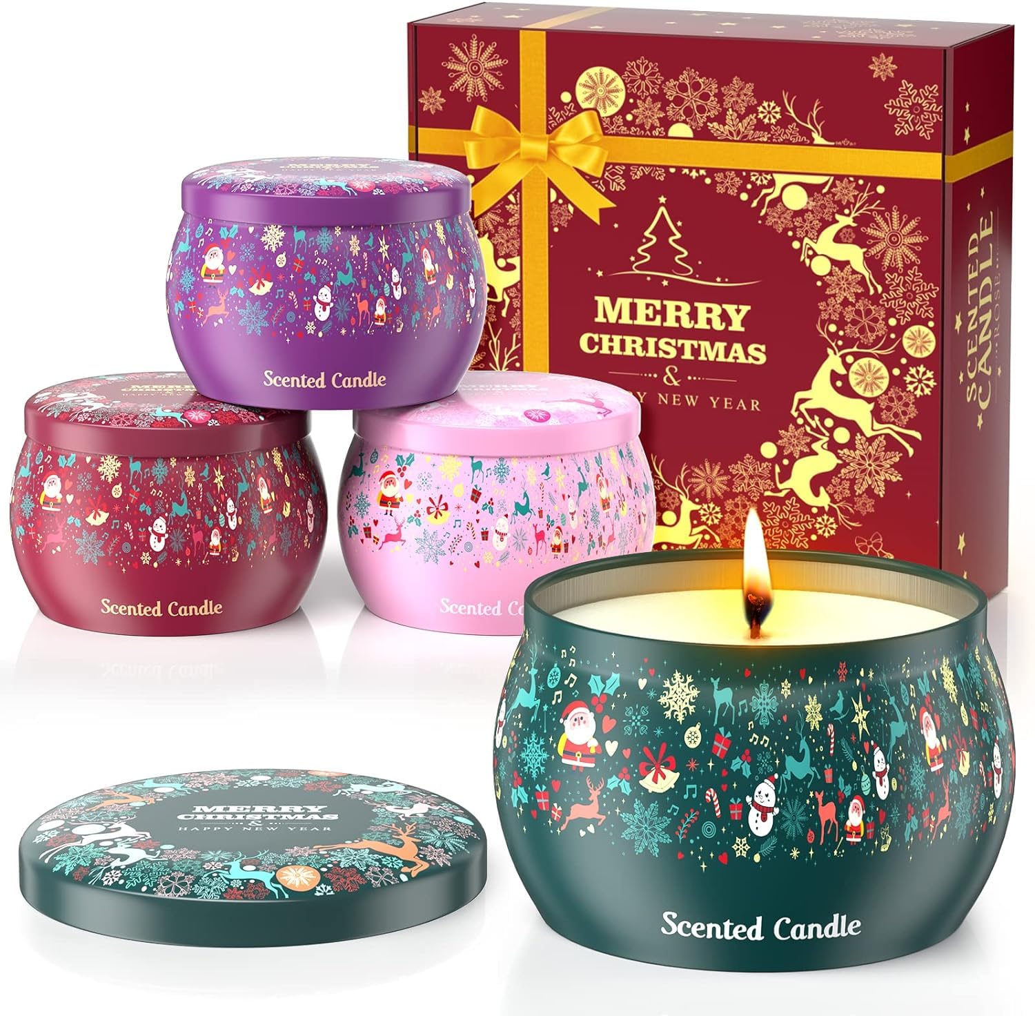 Scented Candles Gift Set, 4 Pack Christmas Aromatherapy Candles Gift Set for Women, 4.4 Oz Natural Soy Wax Candles Gift Sets for Christmas, Valentine