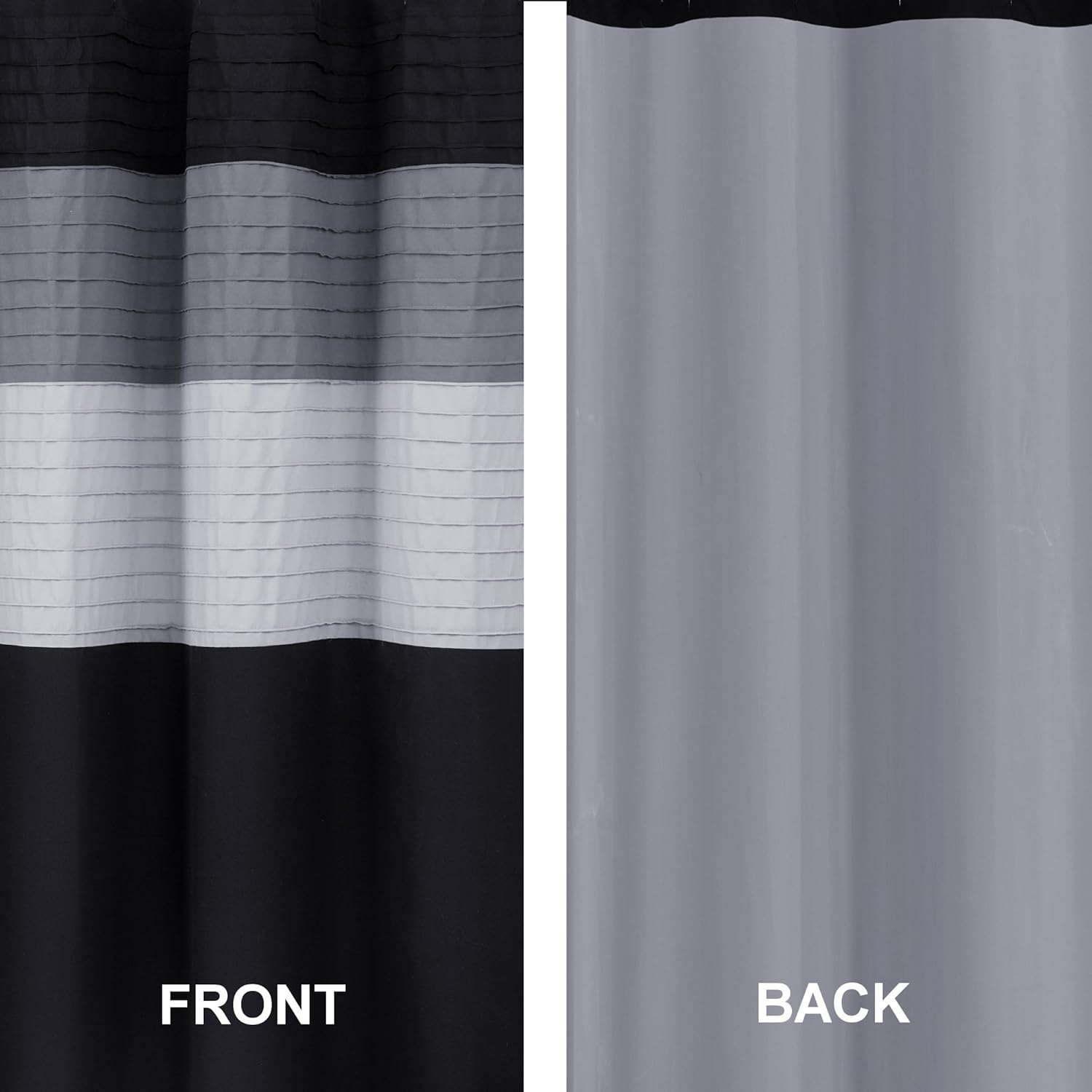Comfort Spaces Windsor Bathroom Shower Pieced Ruffle Pattern Modern Elegant Microfiber Fabric Bath Curtains, 72"x72", Black Grey: Home & Kitchen