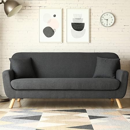 Mon Usine Le Nils Canapé Scandinave 3 Places Et 2 Coussins Fixé Bois Gris 186 X 79 X 81 Cm