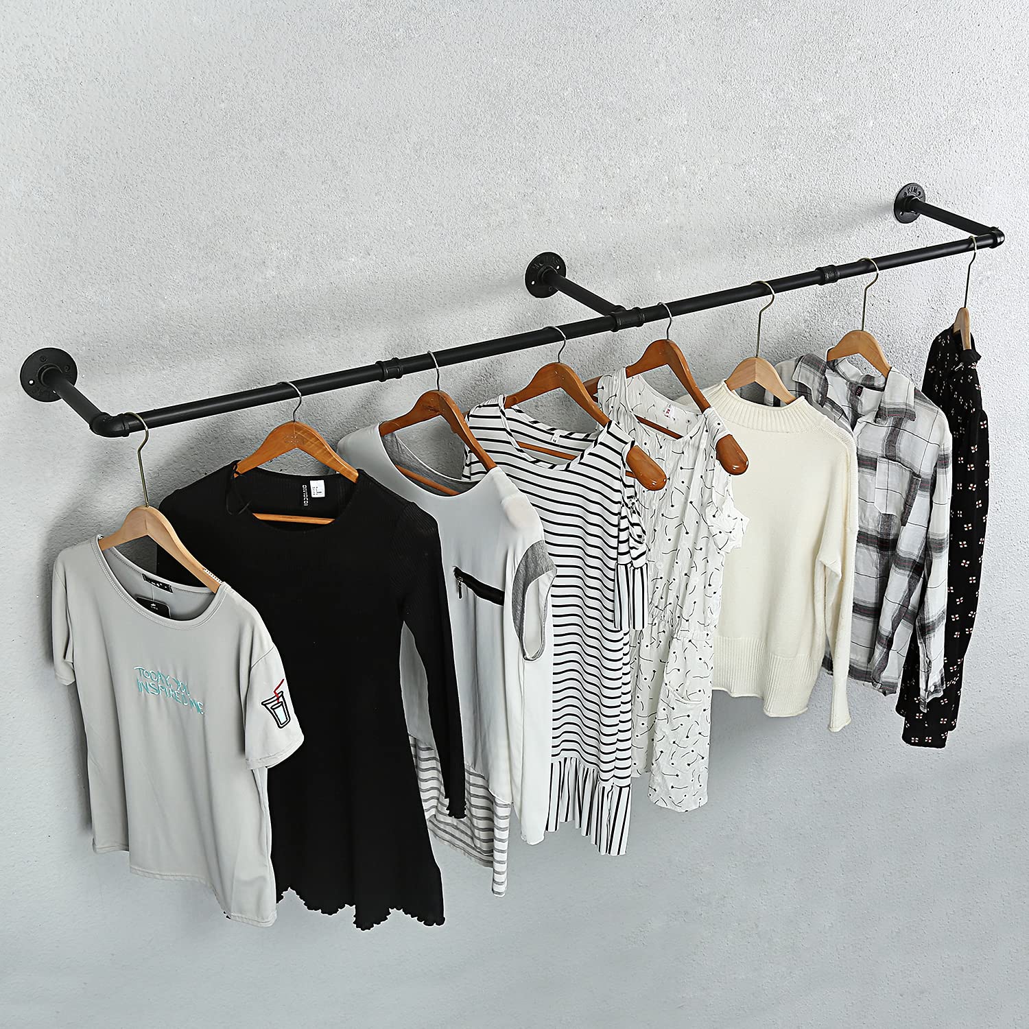 Photo 1 of Oroonoko Industrial Pipe Clothes Rack, Heavy Duty 60inch Iron Garment Rack Wall Mounted,Rustic Saving Space Clothes Bar Multi-Purpose Hanging Rod for Bedroom,Closet,Laundry Room and Plants hanging