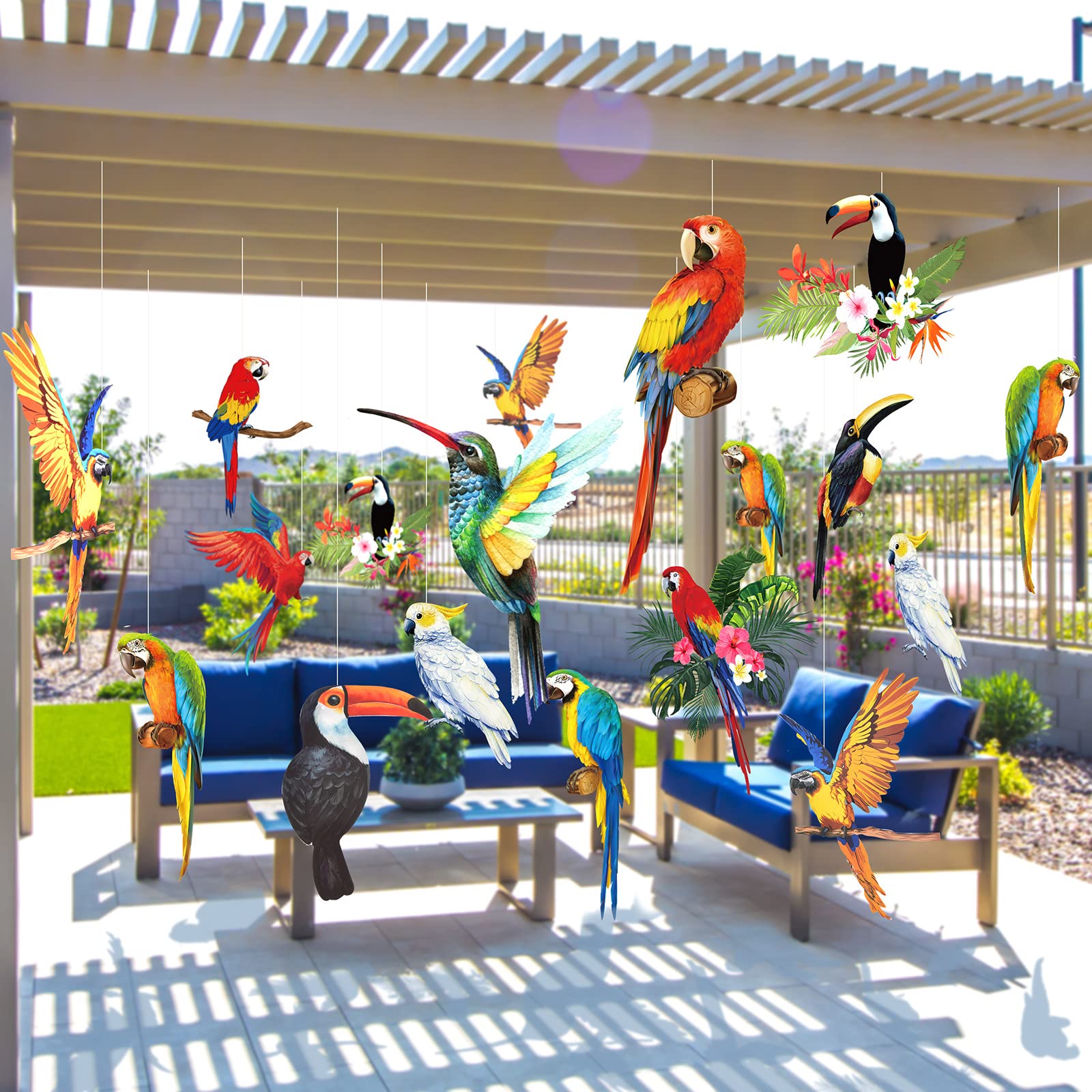 Photo 1 of 24 Pcs Tropical Birds Honeycomb Paper Cutouts, Parrot Honeycomb, Jungle Party Decorations Hanging Parrot Luau Party Decorations, Summer Tiki Bar Party Decor, Flying Bird Hawaiian Party Decor