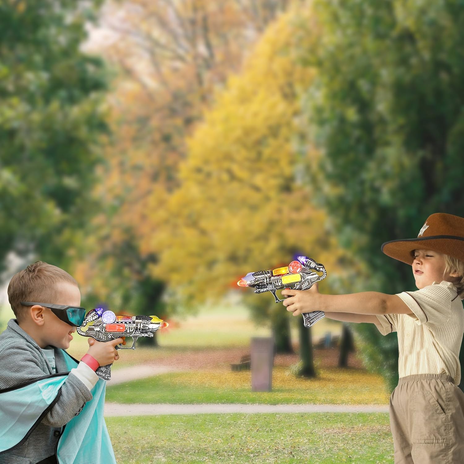 ArtCreativity Ranger Hand-Gun Toy Set with Flashing Lights & Sounds, 2 Cool Futuristic Handguns, Pretend Play Toy Gun, Great Party Favor, Gift for Boys and Girls, Batteries Included- Colors May Vary: Toys & Games