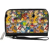 Buckle-Down Nickelodeon Wallet, Zip Around, Nick 90s Rewind Mutli Character Mash Up Collage Gray, Vegan Leather
