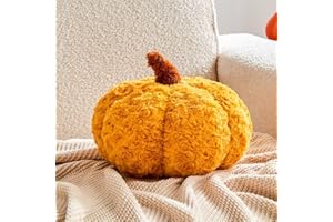 Lfsaaj Pumpkin Pillows, Halloween Pumpkin Decoration Throw Pillow, Cute Thanksgiving Pumpkin Shaped Throw Pillows Gifts, 8" Soft Turmeric Faux Rabbit Fur for Fall Funny Decorations