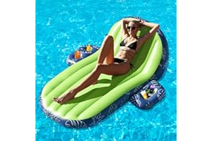 JOSEN Pool Float Lounger for Adults - Heavy Duty Inflatable Pool Floats with Cup Holder and Caddy, Ultra Comfort Pool Floaties Lounger for Swimming Pool Outdoor Water Party