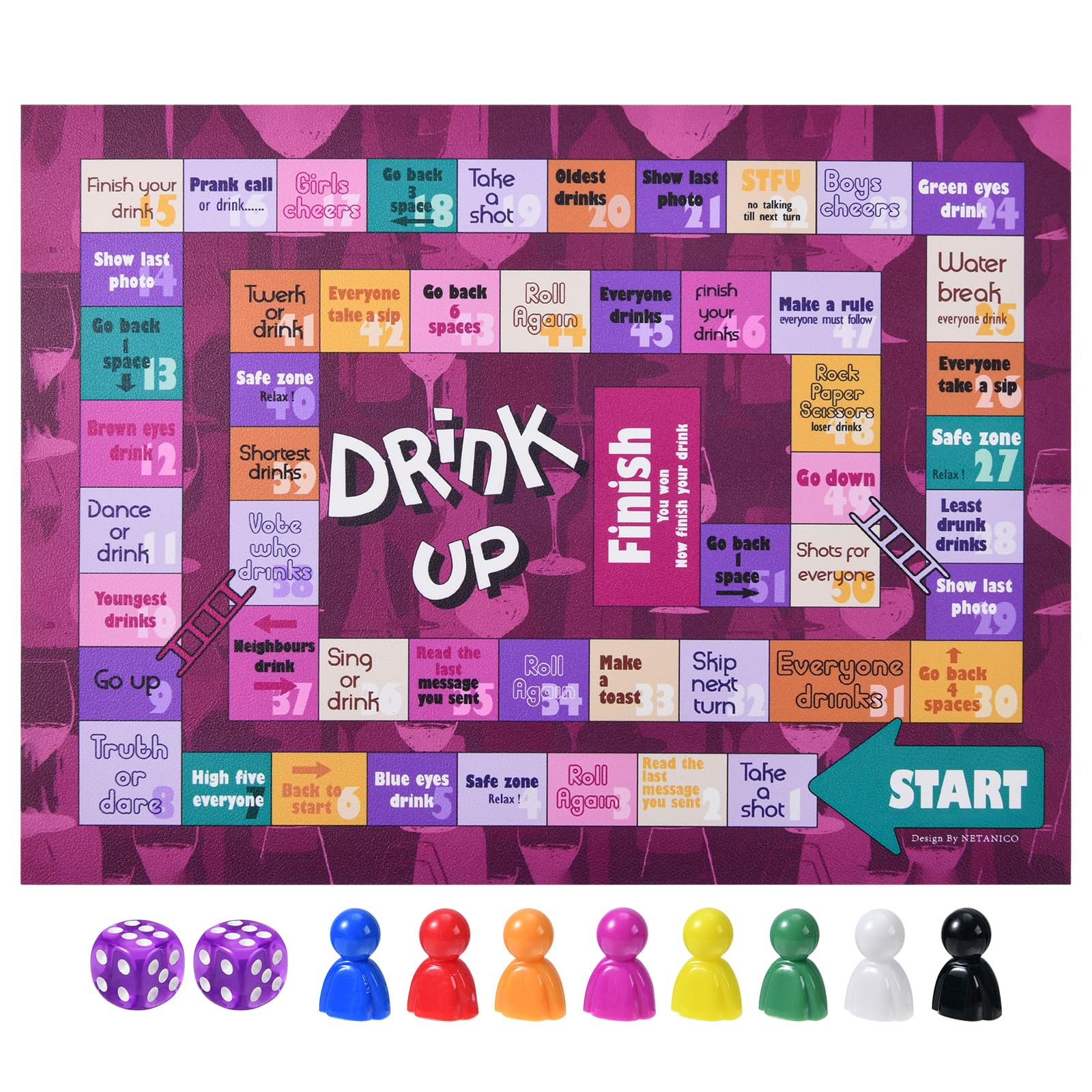Photo 1 of NETANICO Drinking Games,Leather Mat Drinking Board Game for Adults,Interactive Girls Night Drinking Games,Bachelorette Party Games,Age 21+,2-8 Players