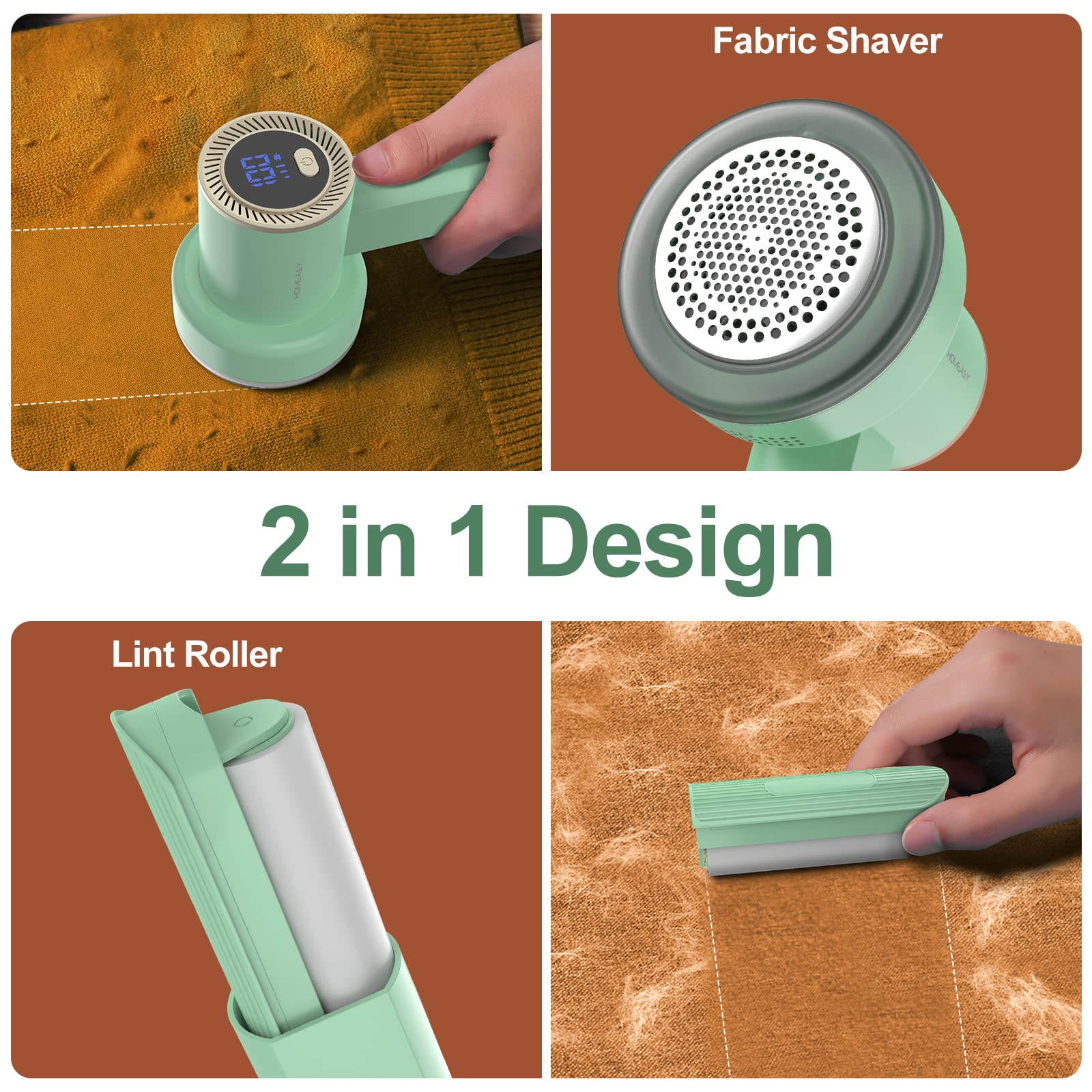 Fabric Shaver Fuzz Remover Rechargeable, HOMEASY Electric Lint Remover Shaver with 3 Blades & LED Digital Display, Sweater Couch Fabric Pill Shaver for Sweater, Couch, Furniture