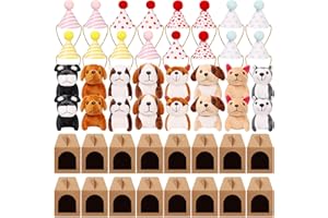 16 Pcs Dog Party Favors Boxes with 16 Pcs Mini Plush Dogs and Birthday Hats,Dog Theme Party Treat Boxes Puppy Goodies Gift Bo