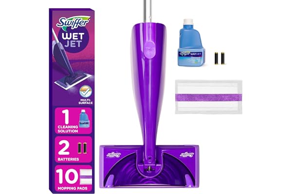 Swiffer WetJet Spray Mop Kit : Includes 1 Floor Mop, 1 Bottle of Floor Cleaner Solution, 10 WetJet Refill Pads, 2 Batteries