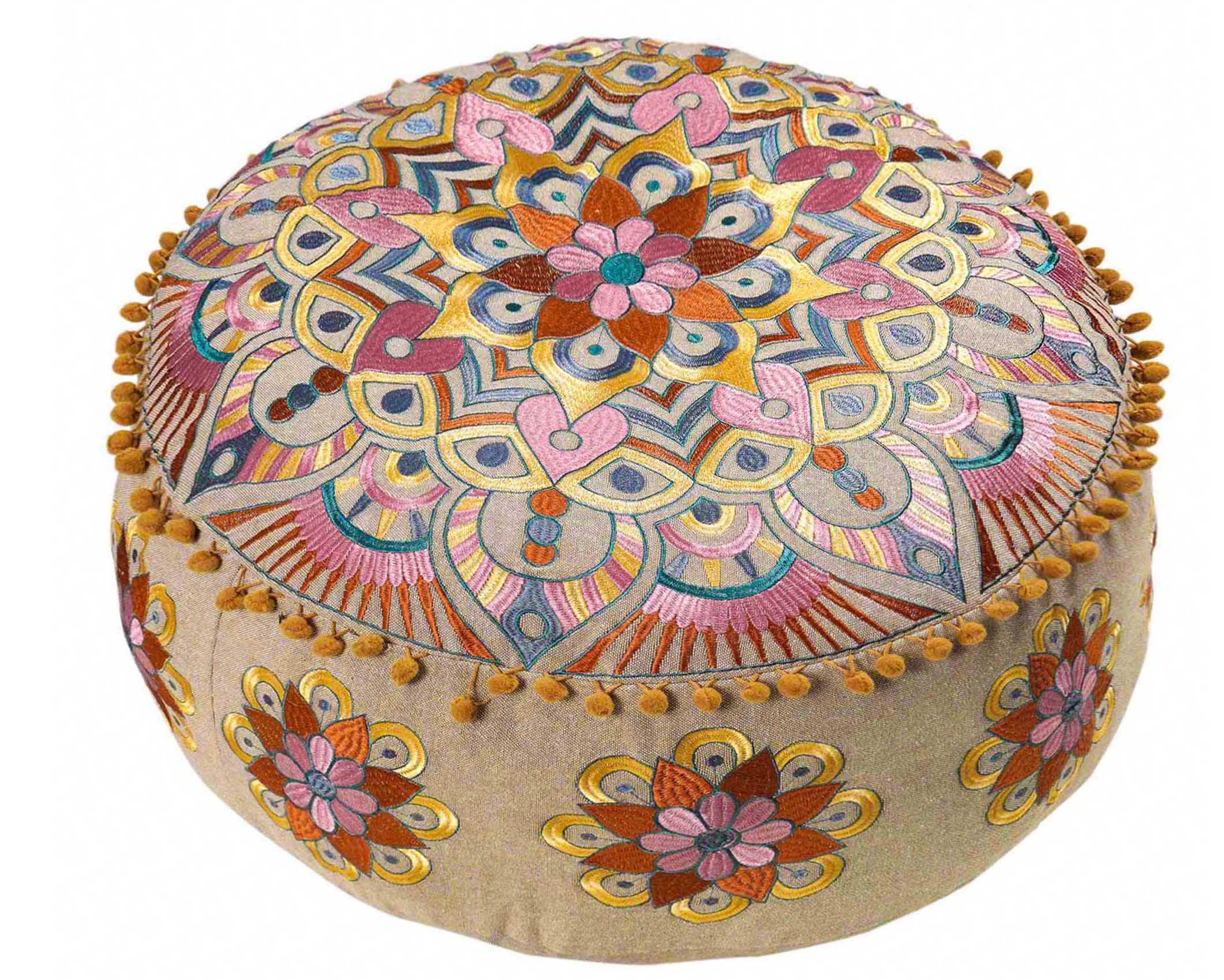 Mandala Life ART Yellow Round Velvet Pouf Cover - Digital Printed Ottoman Slipcover with Moroccan Design, 24 Inch Diameter, Ideal for Living Room, Bedroom, or Meditation Space - Floow Pillow Cushion — image 1