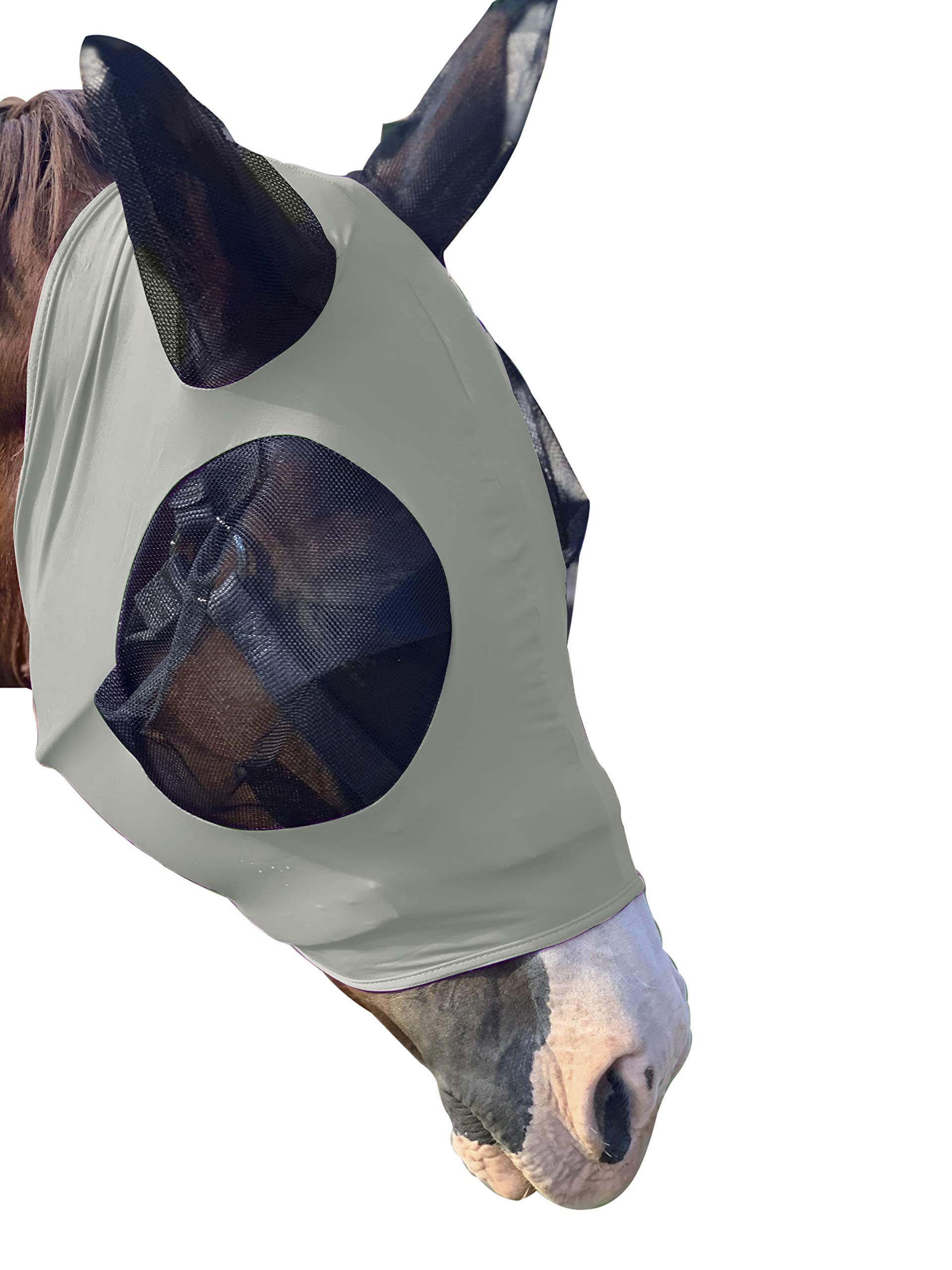Prairie Horse Supply Lycra Horse Fly Mask with Ears Comfort Fit Mesh Trail Pasture Sun UV Protection (Arab/Cob/Small Quarter, Gray)