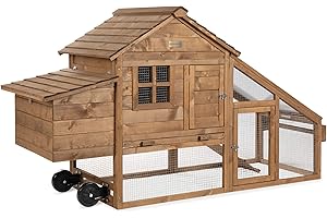 Best Choice Products 71in Mobile Fir Wood Chicken Coop Hen House Poultry Cage for 3-5 Hens, Outdoor, Animal Care w/Wheels, 2 Doors, Nest Box, Removable Tray, UV Panel