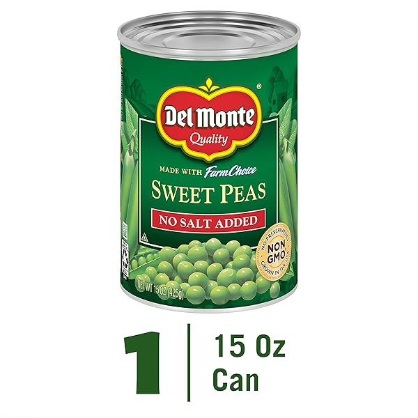 DEL MONTE FRESH CUT NO SALT ADDED SWEET PEAS, CANNED VEGETABLES, 15 OZ CAN