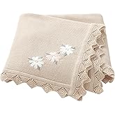 LAWKUL Baby Blanket 100% Traceable Cotton Knit Receiving Blankets Infant Swaddle for Newbron Boy Girls 40"x30" Beige Floral