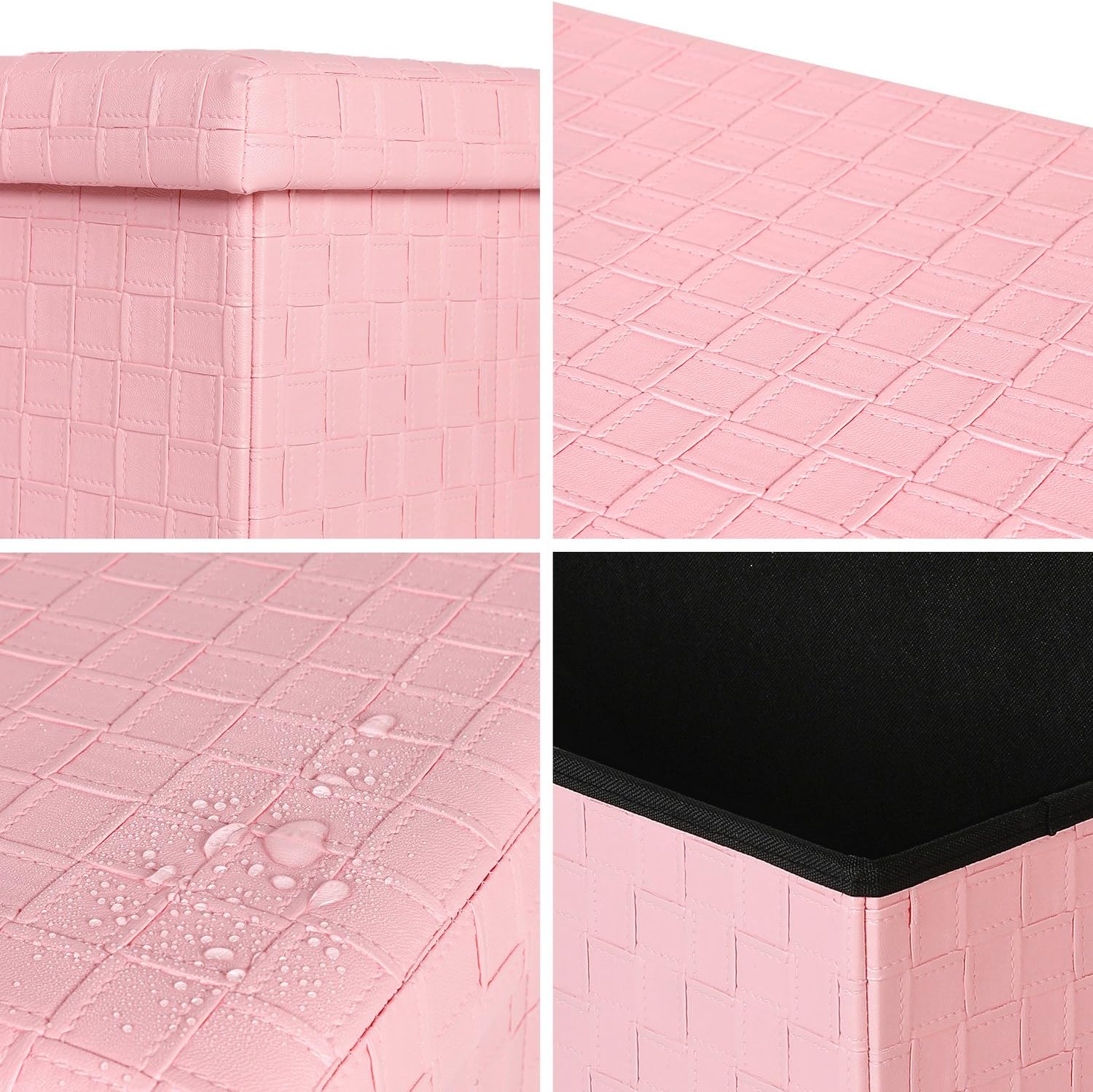 B FSOBEIIALEO Folding Storage Ottoman, Faux Leather Footrest Stool Long Bench, Pink 30"x15"x15": Furniture & Decor