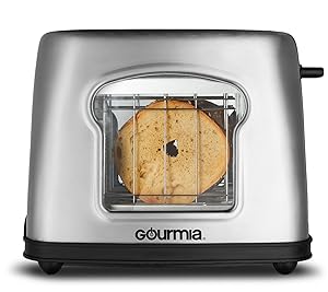 Gourmia GWT430 Wide Mouth 2 Slice Bread & Bagel Toaster - See Through Window - 4 Preset Settings - 6 Browning Levels