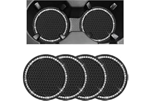 LSKASELUE 4 PCS Car Cup Holder Coaster, 2.75 Inch Anti Slip Bling Crystal Auto Cup Insert Coaster, Cute Rhinestone Vehicle Dr