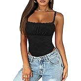 Saslax Women's Sexy Square Neck Lace Sleeveless Bodysuit Tank Tops Double Lined Body Suit Thong Outfits