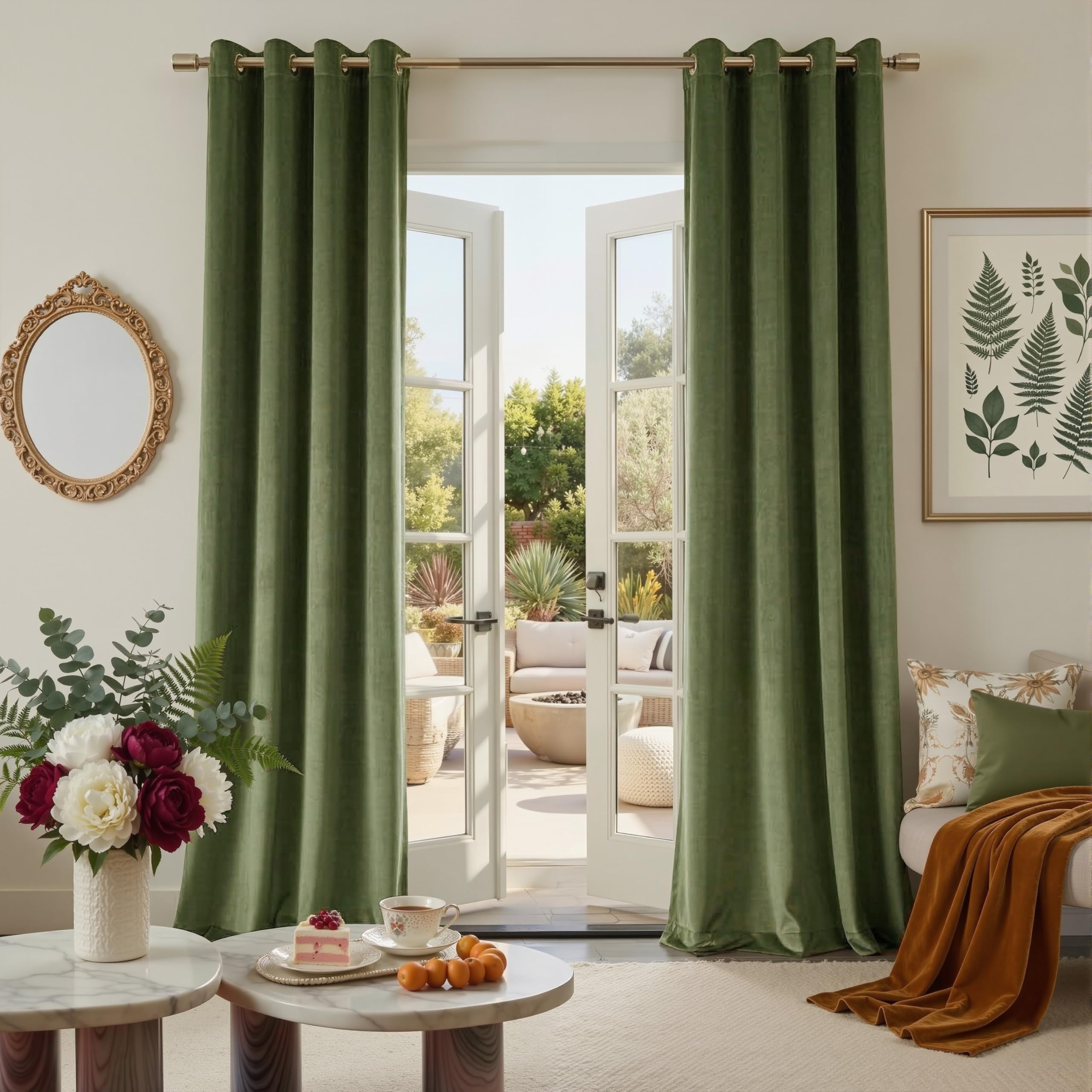 PONY DANCE Olive Green Velvet Curtains - 1 Pair of Thermal Blackout Curtains Elegant Home Decor Window Treatment for Nursery Room/Girls Bedroom, Eyelet Blackout Curtains 52x90 — image 1