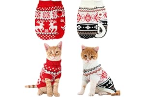 Rypet 2 Packs Cat Christmas Sweater Turtleneck, Pet Cold Weather Pullover Classic Knitwear Reindeer Snowflake Xmas Cat Sweater for Kitten and Small Dogs M