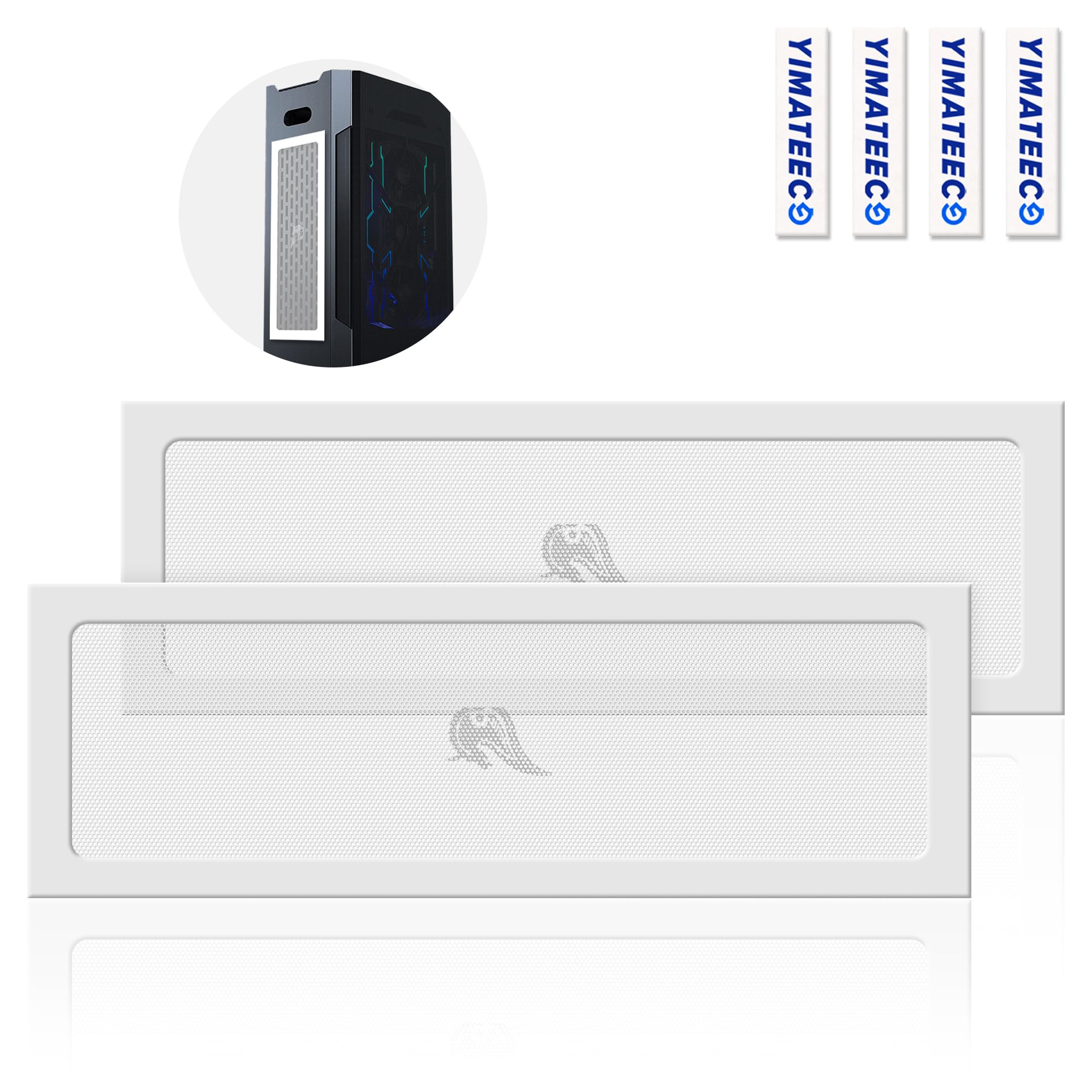 YIMATEECO 360mm PC Case Dust Mesh Filter for Computer Chassis Cooler, 2 Pack PC Dust Filter with Magnetic Frame Fan Grills Dustproof Cover PVC 50 Mesh (PVC Gentleman, 120 * 360mm, 2pcs, White)