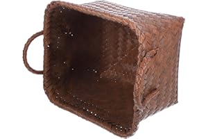 BESPORTBLE Imitation Rattan Woven Storage Basket with Plastic Handle, Desktop Sundries Organizer for Kitchen