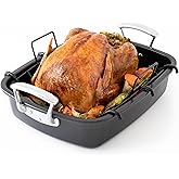 Chef Pomodoro Deluxe Large Carbon Steel Roasting Pan with U-Rack, 18.5 x 14.5-In (47 x 37 cm), Extra-Large, Grey – The Ultimate Solution for Flawless Roasts, BBQs, and Oven-to-Table Entertaining