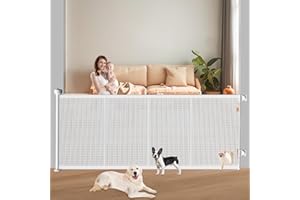Pawtners Retractable Baby Gates Extra Wide, 41" Tall Extends up to 71" Wide, Dog Gate Indoor with Cat Door for Stairs, Pet Gate with Support Rods for Doorways Hallways Indoor & Outdoor-White