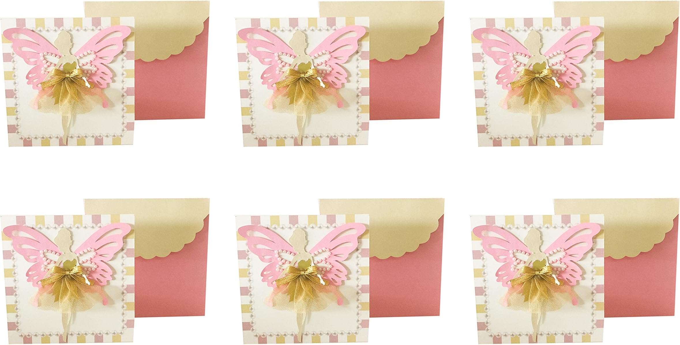 Crack of Dawn Crafts Fairy Dress Birthday Invitation (Pink, Pack of 6)