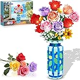 CUBIMANA Roses Flowers Building Set with Vase & LED Light, Valentine‘s Day Gifts for Her/Him, 16 Mini Flowers Bouquet Building Blocks Toy, Artificial Flowers for Home Office Decor & Display