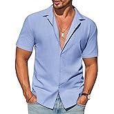 Runcati Mens Button Down Cotton Shirt Short Sleeve Casual Linen Untucked Shirts Summer Beach Vacation Tops