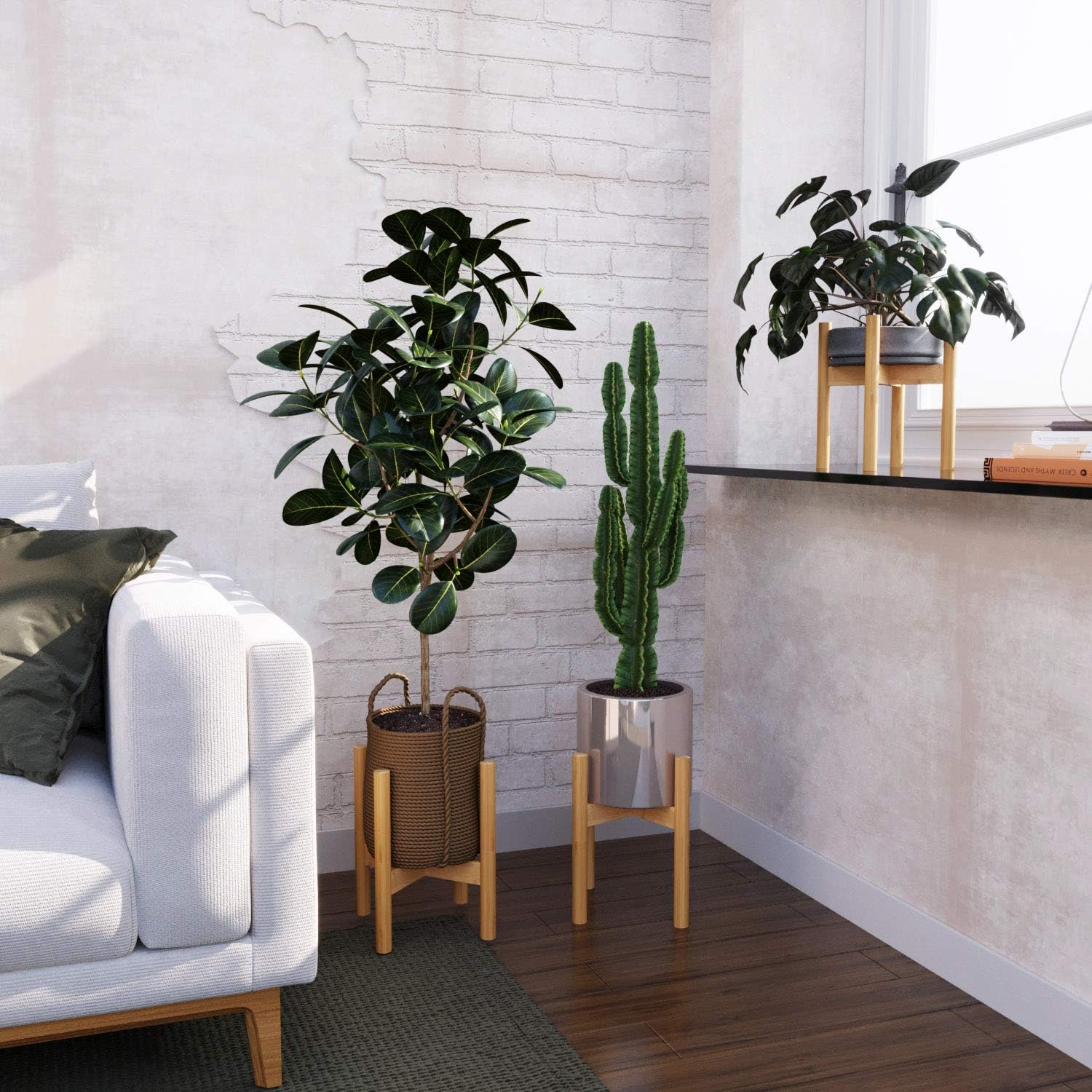Plant Stand Flower Pot Holder - BAMFOX Indoor Bamboo Mid Century Modern Plant Holder Display Rack for House Plants, Home Decor, Up to 8 Inches (Pot Not Included) : Garden & Outdoor